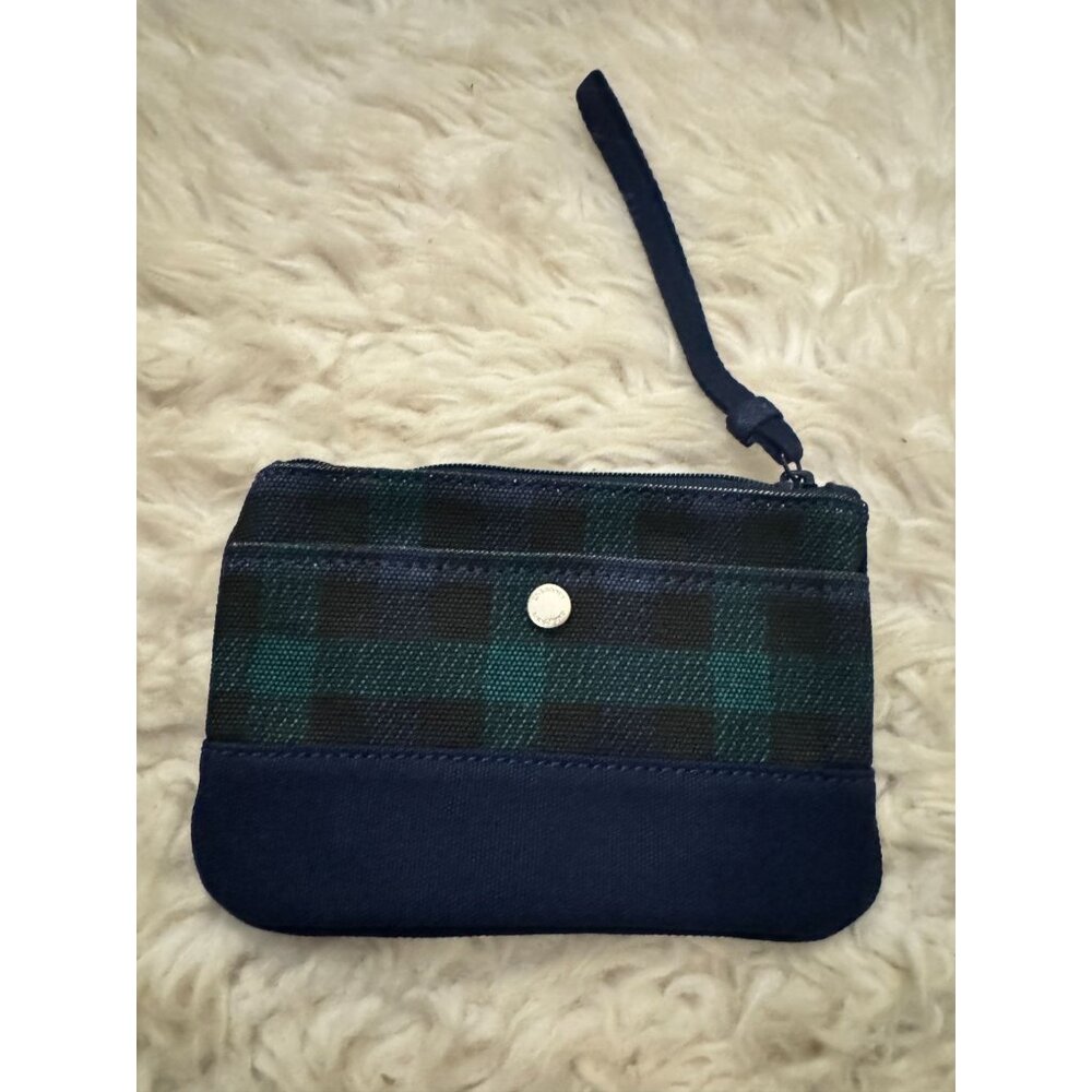 NEW Lands' End Canvas Zippered Wristlet Zippered Pouch Plaid Print
